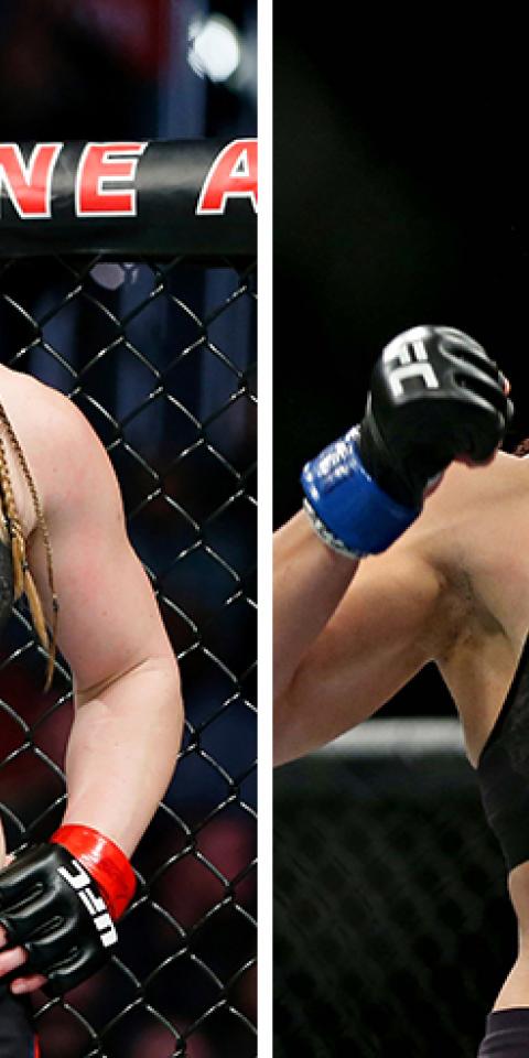 Aspen Ladd (left) is favored in the Ladd vs Dumont (right) odds for this week's UFC card.