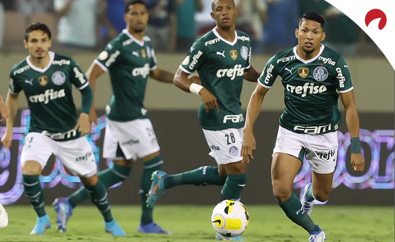 Jogadores do Palmeiras em lance pela Libertadores