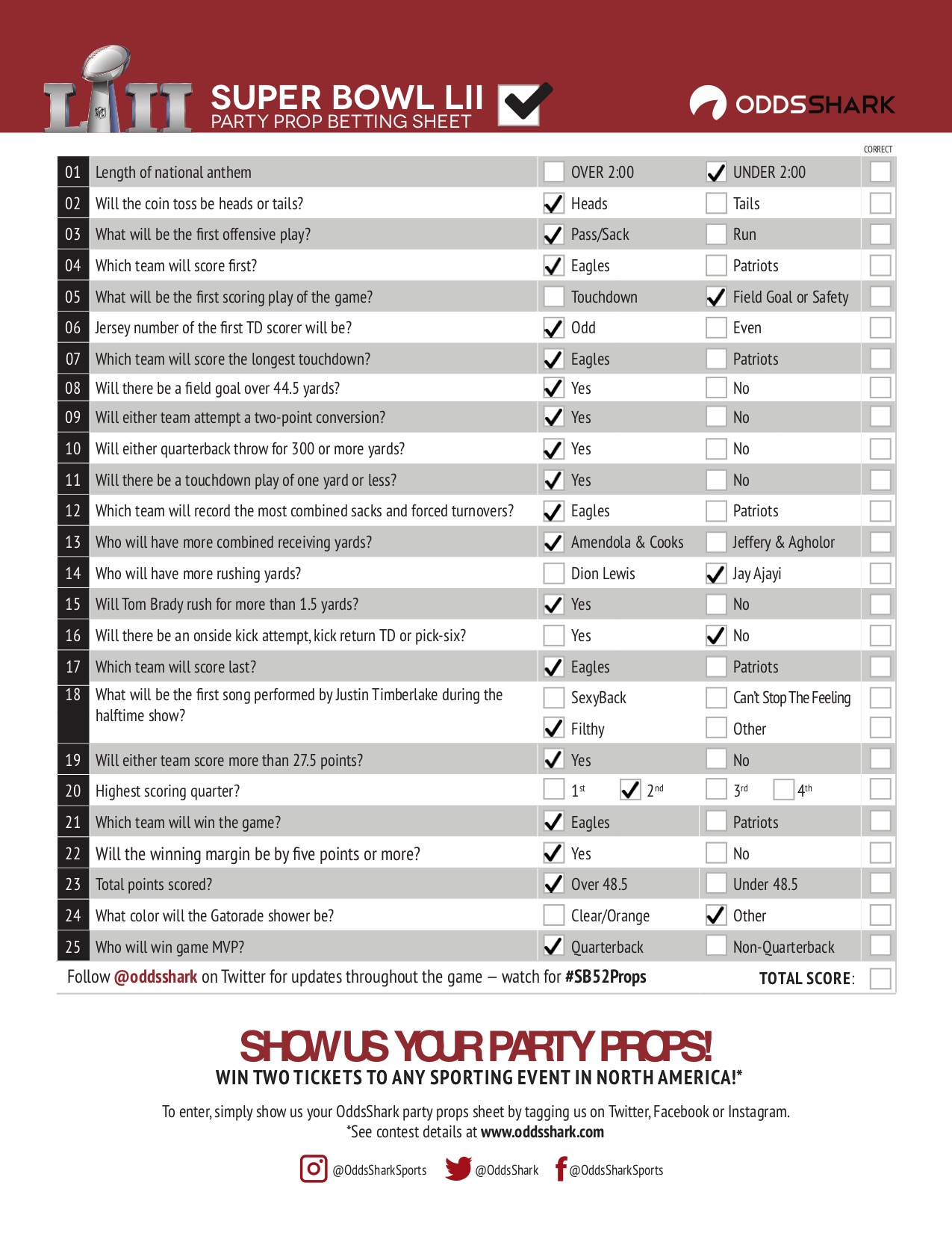 Printable Super Bowl Props Party Game Odds Shark