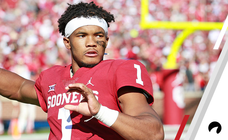 Quarterback Kyler Murray #1 of the Oklahoma Sooners warms up on the sidelines during the game against the Kansas State Wildcats at Gaylord Family Oklahoma Memorial Stadium on October 27, 2018 in Norman, Oklahoma.