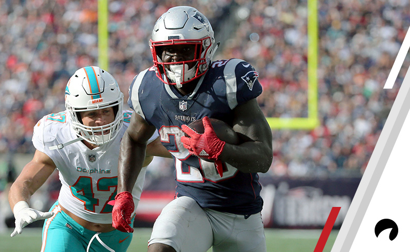 New England Patriots running back Sony Michel (26) runs away from Miami Dolphins linebacker Kiko Alonso (47) for a touchdown during the second half of an NFL football game, Sunday, Sept. 30, 2018, in Foxborough, Mass.