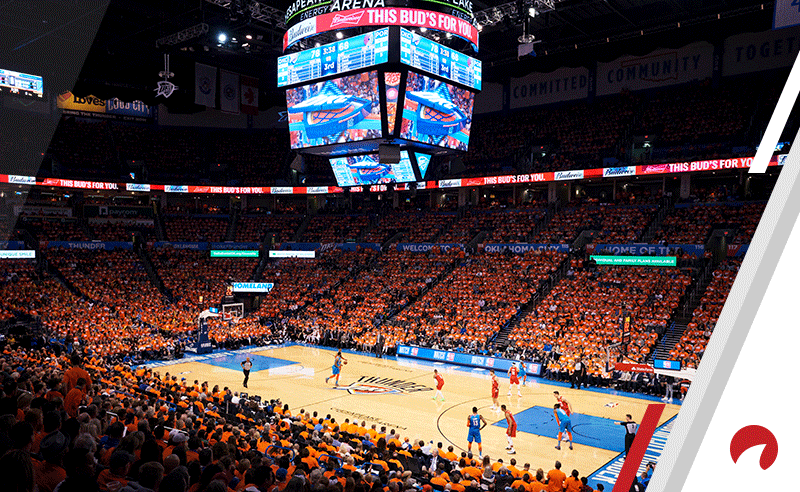 An overview of Chesapeake Energy Arena during the second half of game three of the Western Conference quarterfinals between the Oklahoma City Thunder and the Portland Trail Blazers on April 19, 2019 in Oklahoma City, Oklahoma.