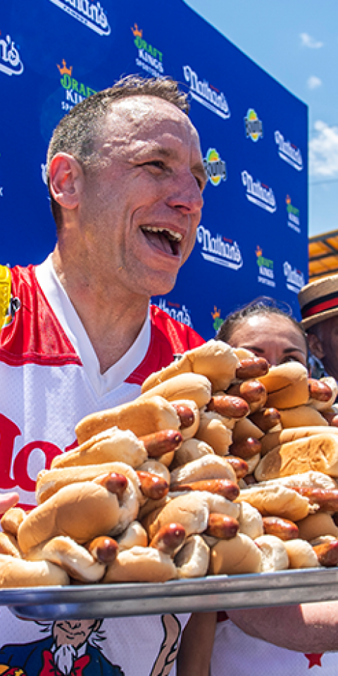 Joey Chestnut is favored to win his 15th Nathan's hot dog eating contest.
