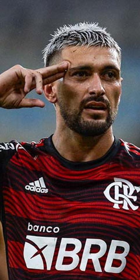 Arrascaeta, Flamengo, comemora gol marcado contra o Atlético-MG pela Copa do Brasil