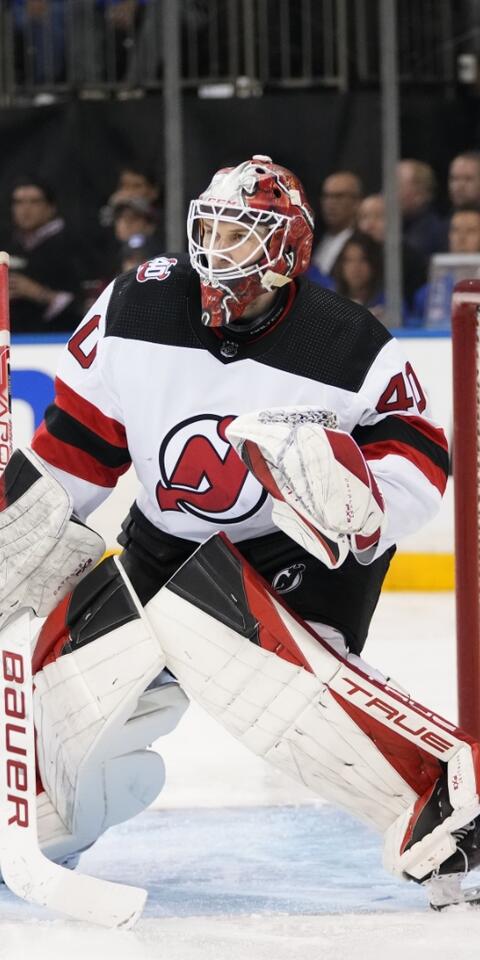 Akira Schmid's New Jersey Devils featured in our Devils vs Rangers picks and odds