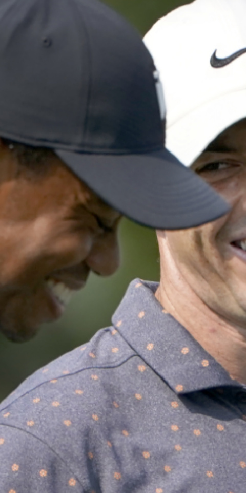 Rory and Tiger sharing a laugh at the course