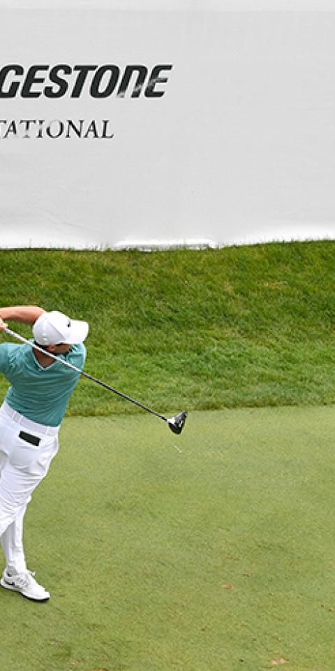 Rory McIlory of Northern Ireland hits his tee shot on the first hole during the final round of the World Golf Championships-Bridgestone Invitational at Firestone Country Club on August 6, 2017, in Akron, Ohio.
