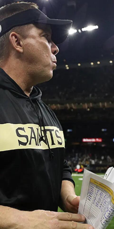 Head coach Sean Payton of the New Orleans Saints walks off the field after defeating the Carolina Panthers during the first half at the Mercedes-Benz Superdome on December 30, 2018 in New Orleans, Louisiana.