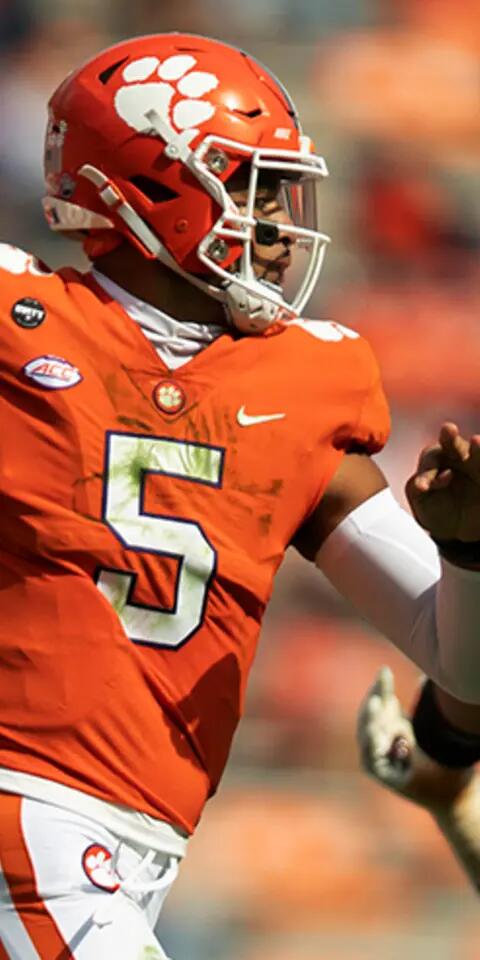 Clemson quarterback D.J. Uiagalelei (5) passes the ball during an NCAA college football game against Clemson on Saturday, Oct. 31, 2020, in Clemson, S.C.