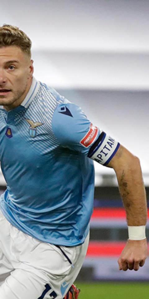 Ciro Immobile celebra un gol en un partido previo al Atalanta Vs Lazio de la Serie A TIM