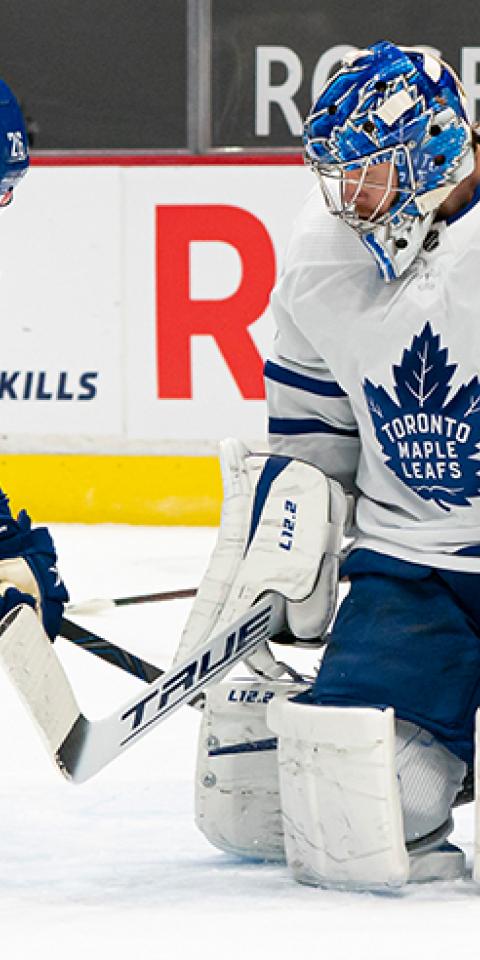 Jack Campbell (right) is favored in the Maple Leafs Starting Goalie odds