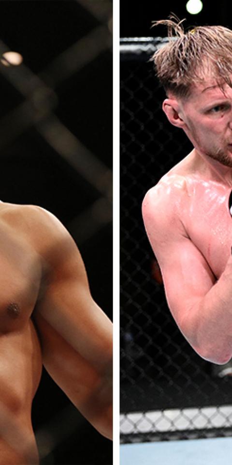 Ciryl Gane (left) is favored in the Gane vs Volkov (right) odds for this week's UFC Fight Night: Gane vs Volkov.