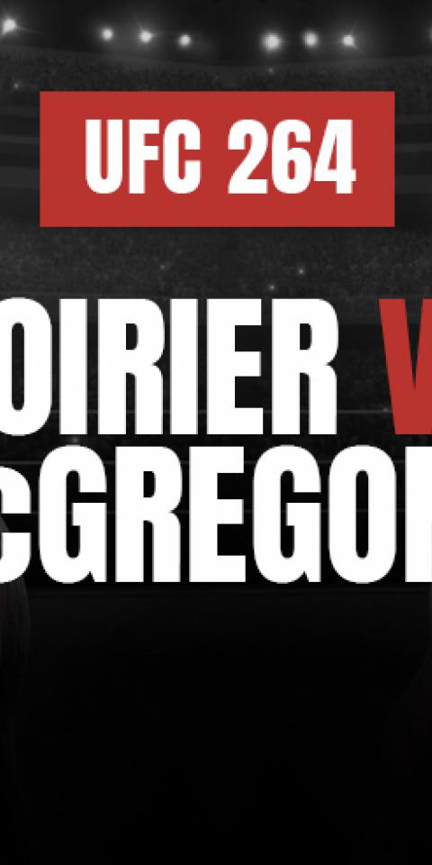Dustin Poirier (left) is favored over Conor McGregor (right) in the UFC 264 odds.