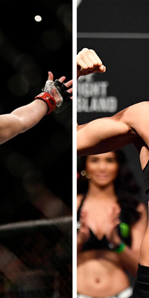 Mackenzie Dern (left) is favored in the Dern vs Rodriguez (right) odds for this weeks UFC Fight Night.