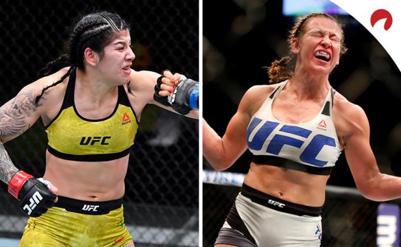 Ketlen Vieira (left) is favored in the Vieira vs Tate (right) odds for this week's UFC Fight Night.