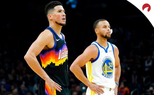 Steph Curry's (right) Warriors are favored in the NBA Western Conference odds.