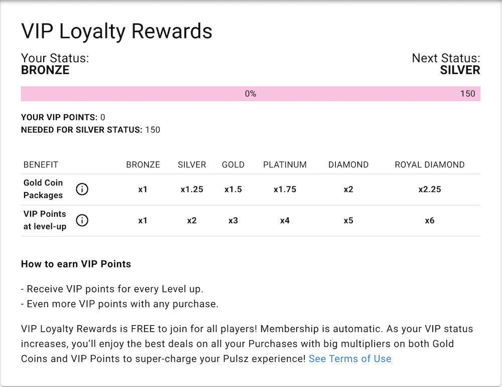 Pulsz Casino VIP Status