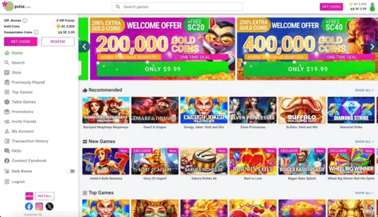Pulsz Casino Home Screenshot